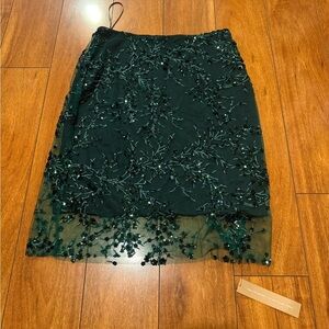 NWT REFORMATION petites blanca skirt in black green embellished modesen